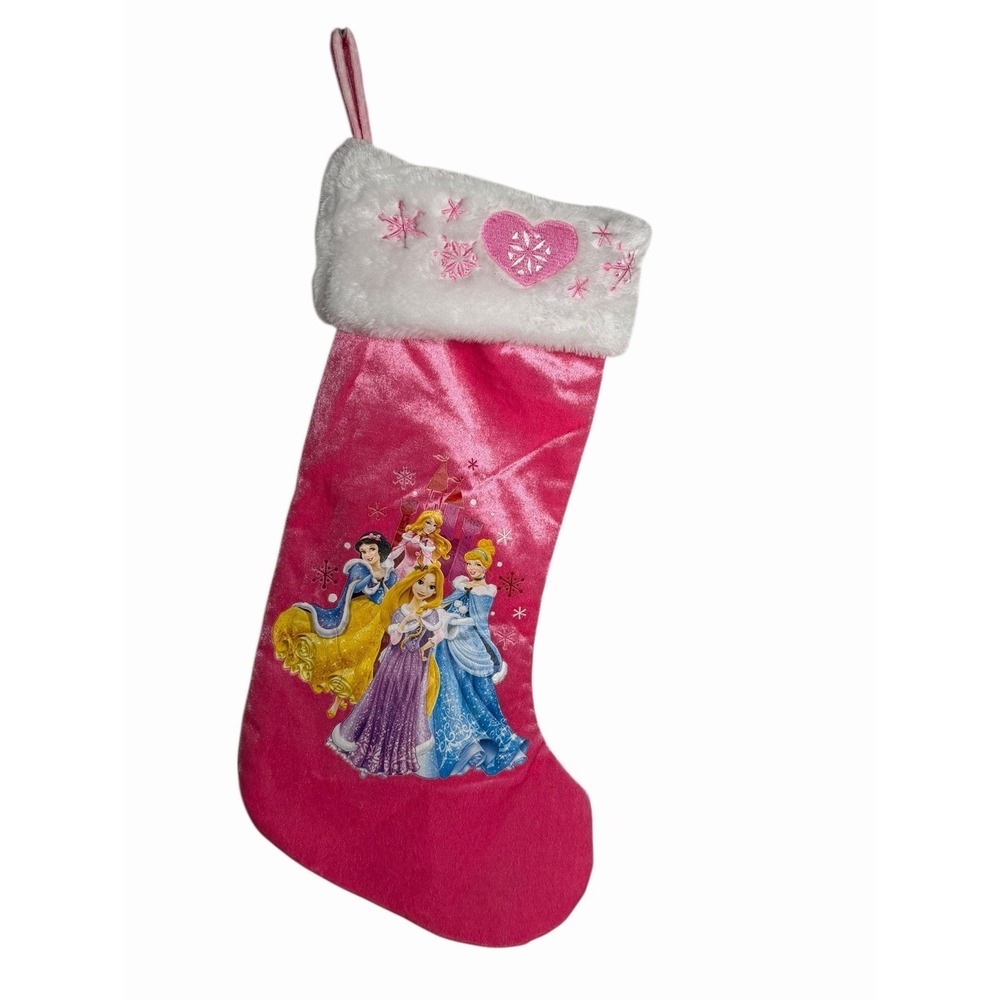 Disney Princess 17" Christmas Stocking Pink Cinderella Snow White Aurora Rupunze - Picture 4 of 5